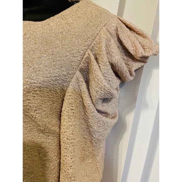 dress shirt puff gold beige ivory dress outfit - Picture 9 of 10